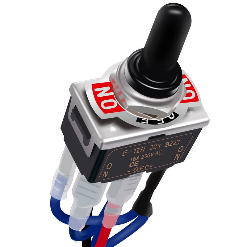 TWTADE Waterproof Momentary Reverse Polarity Switch 12V 10 Amps DC Motor Control 6 Pin 3 Position (ON)/Off/(ON) Metal DPDT Toggle Switch with Waterproof Boot Cap and 21mm Terminal Wires E-TEN-223-DMX - Image 1